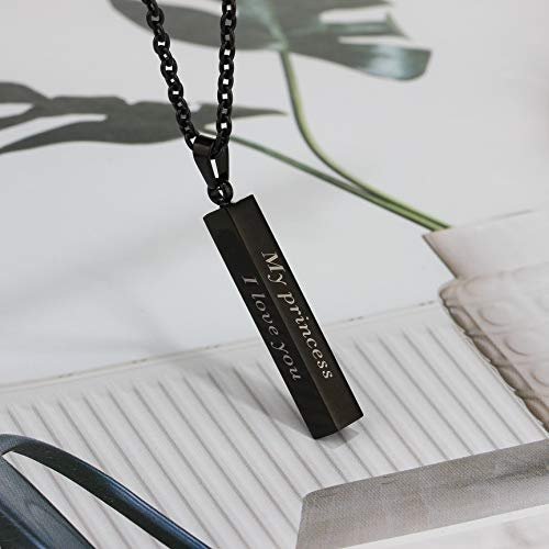 Personalized Couple Stainless Steel Necklace Engraved Initial Name Vertical Bar Necklace Birthday Gift