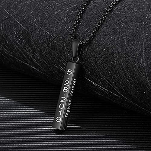 Personalized Vertical Bar Necklace Custom Engraved Name Stainless Steel Pendant Jewelry Gifts for Men Husband Him