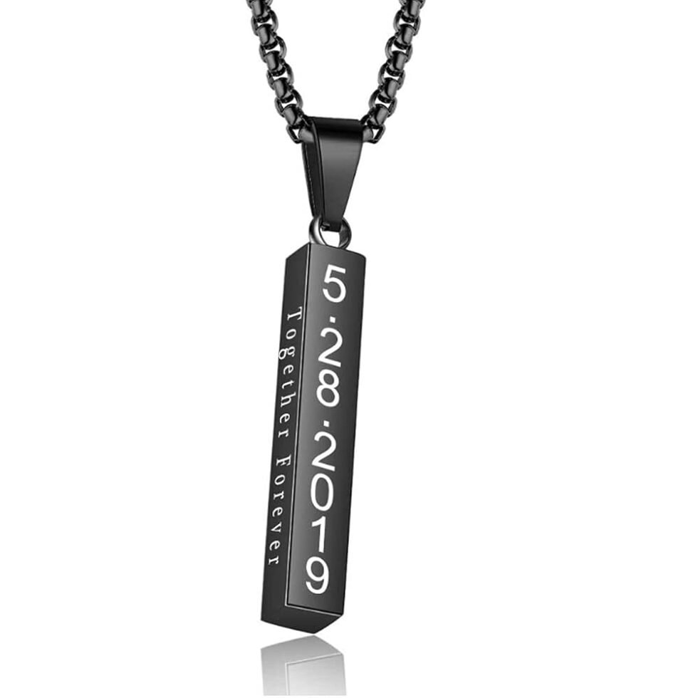 Personalized Vertical Bar Necklace Custom Engraved Name Stainless Steel Pendant Jewelry Gifts for Men Husband Him