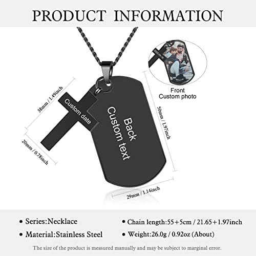 Picture Necklace Personalized Photo Pendant for Men Dad Fathers Day Custom Name Dog Tag Necklace for Men Boyfriend Memorial Necklace with Picture Hip Hop Jewelry