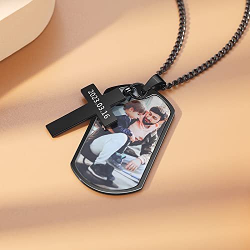 Picture Necklace Personalized Photo Pendant for Men Dad Fathers Day Custom Name Dog Tag Necklace for Men Boyfriend Memorial Necklace with Picture Hip Hop Jewelry