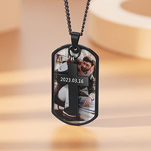 Picture Necklace Personalized Photo Pendant for Men Dad Fathers Day Custom Name Dog Tag Necklace for Men Boyfriend Memorial Necklace with Picture Hip Hop Jewelry