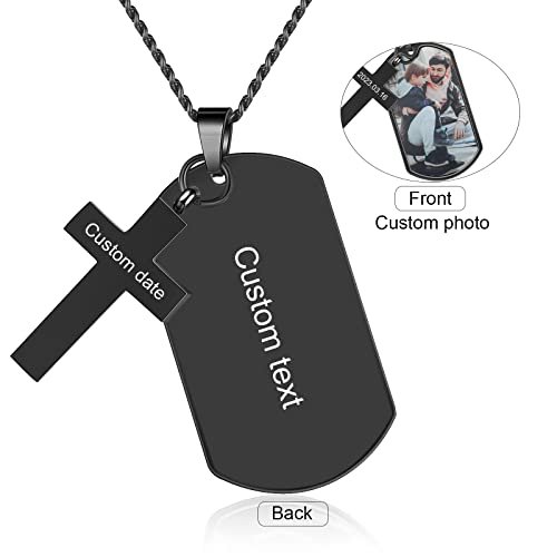 Picture Necklace Personalized Photo Pendant for Men Dad Fathers Day Custom Name Dog Tag Necklace for Men Boyfriend Memorial Necklace with Picture Hip Hop Jewelry