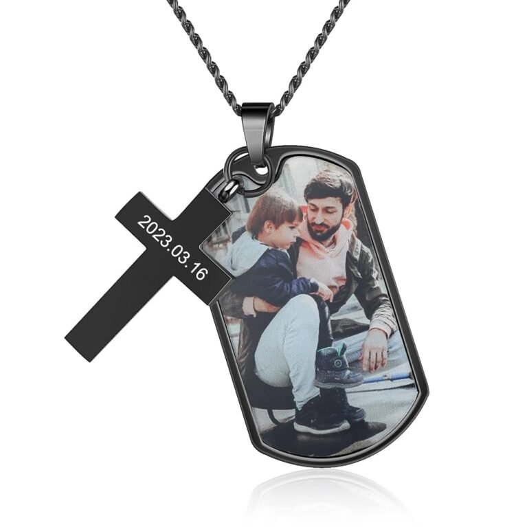 Picture Necklace Personalized Photo Pendant for Men Dad Fathers Day Custom Name Dog Tag Necklace for Men Boyfriend Memorial Necklace with Picture Hip Hop Jewelry