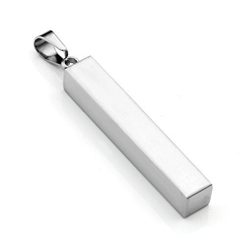 PiercingJ 4 Side Engraving Personalized Custom Message Name Bar Necklace Stainless Steel Pendant Chain for Men Women Valentine's Day Gift Box