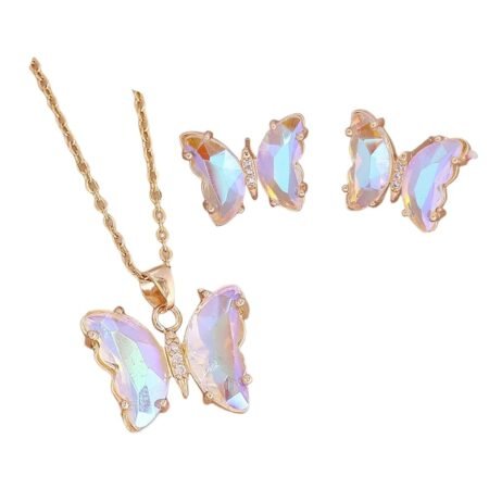 Pingyongchang Butterfly Necklace Earrings for Women Minimalist Cubic Zircons Gold Butterfly Pendant Earrings Necklace Cute Crystal Butterfly Jewelry Set for Women Gifts Jewelry