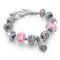 Pink Hearts Silver Plated Charm Bracelet Set, Jewelry Gifts with Beads, Charms, and Adjustable Snake Chain, Fits 7.5"+1.5"