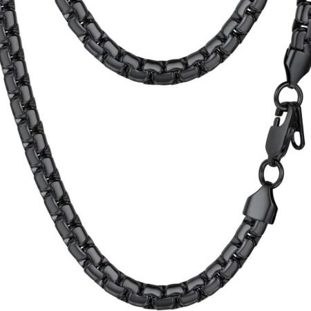 PROSTEEL Stylish Stainless Steel Round Link Chain Necklace for Men, Silver/Gold/Black Tone, Hypoallergenic Jewelry, 14"-30", Come with Box