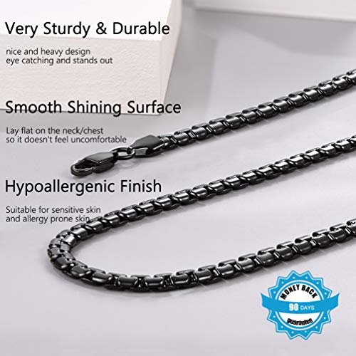PROSTEEL Stylish Stainless Steel Round Link Chain Necklace for Men, Silver/Gold/Black Tone, Hypoallergenic Jewelry, 14"-30", Come with Box