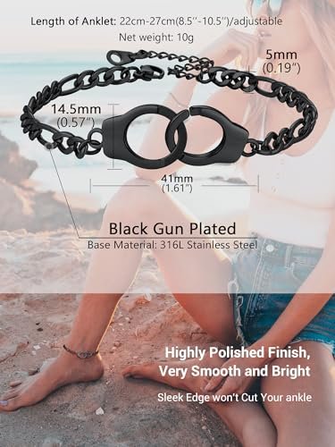 PROSTEEL Trendy Handcuffs Design/Customize Words Ankle Bracelet For Women, 316L Stainless Steel Anklets Silver/Gold/Black Tone, Hypoallergenic, Come with Box