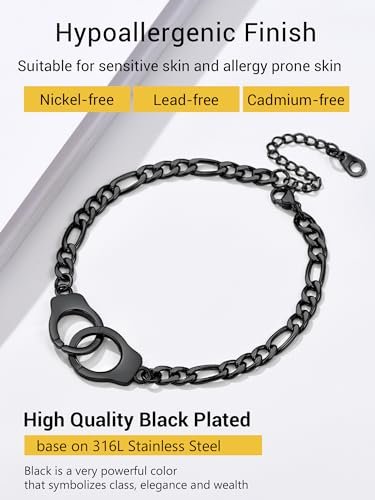 PROSTEEL Trendy Handcuffs Design/Customize Words Ankle Bracelet For Women, 316L Stainless Steel Anklets Silver/Gold/Black Tone, Hypoallergenic, Come with Box