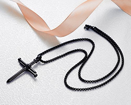 Rehoboth Men's Stainless Steel Nail Cross Pendant Necklace with 24 Inch Chain Polished Black Gold Silver
