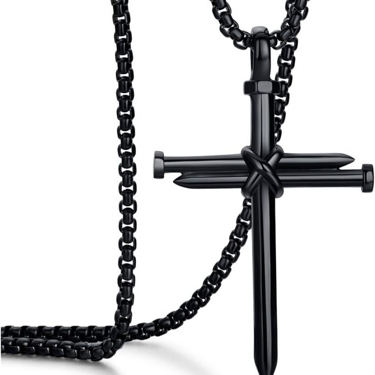 Rehoboth Men's Stainless Steel Nail Cross Pendant Necklace with 24 Inch Chain Polished Black Gold Silver