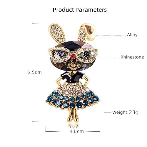 Rhinestone Lady Rabbit Brooch Pin for Women Girls Fashion Crystal Bunny Animal Brooches Lapel Pins Dainty Cute Christmas Graduation Honors Day Easter Jewelry Gift for Daughter...