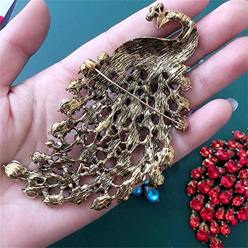 Rhinestone Peacock Brooch Pin for Women Girls Fashion Exquisite Exaggerated Big Crystal Bird Animal Brooches Lapel Pins Elegant Dress Accessories Wedding Christmas Birthday...