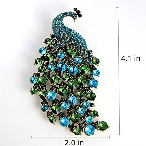 Rhinestone Peacock Brooch Pin for Women Girls Fashion Exquisite Exaggerated Big Crystal Bird Animal Brooches Lapel Pins Elegant Dress Accessories Wedding Christmas Birthday...