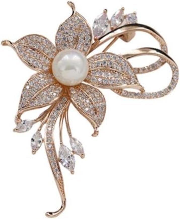 Rhinestone Pearl Flower Brooch Femininity Brooch Art Brooch Flower Brooch Pin Sweater Accessories for Women, Girls, Ladies