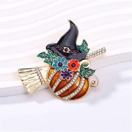 Rhinestone Pumpkin Witch Hat Brooch Pin for Women Girls Gold Plated Fashion Enamel Crystal Flower Leaf Broom Halloween Brooches Dainty Dress Accessories Holiday Festival Jewelry...