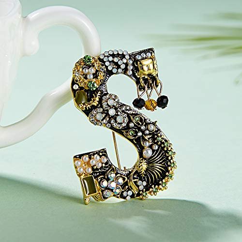 RINHOO Crystal Pearl Initial Brooch Gold Plated Enamel Colorful Letter Alphabet Breastpin Pin Jewelry for GIFTS