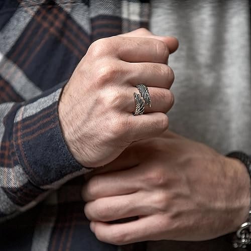 RIOSO 12Pcs Vintage Rings for Men Cool Adjustable Angel Wings Ring Goth Punk Open Ring Set