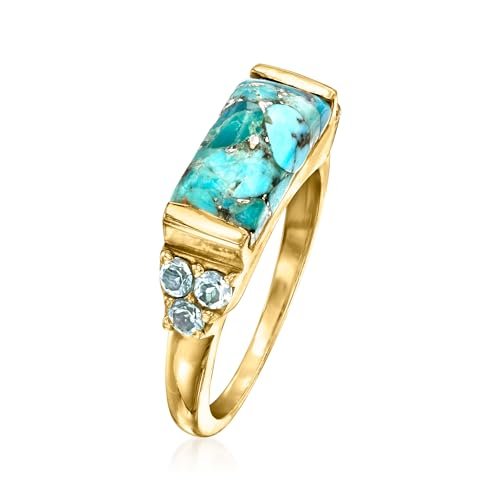 Ross-Simons Turquoise and .70 ct. t.w. Sky Blue Topaz Ring in 18kt Gold Over Sterling
