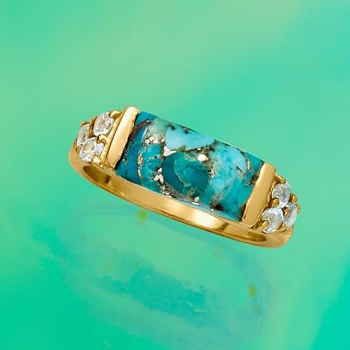 Ross-Simons Turquoise and .70 ct. t.w. Sky Blue Topaz Ring in 18kt Gold Over Sterling