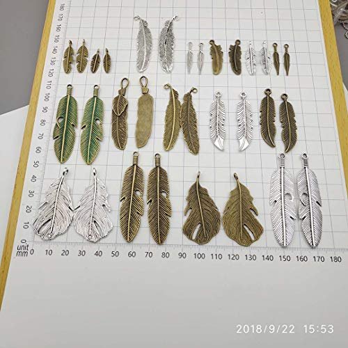 Samanter 100g Feather Charms Collection - Antique Silver Bronze Patina Big Goose Bird Plume Plumage Pinion Wing Feather Metal Pendants for Jewelry Making DIY Findings (HM17)
