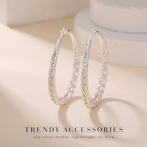 Senteria Silver Hoop Earrings for Women Hypoallergenic 925 Sterling Silver Post Hoop Earrings Lightweight Large Silver Hoop Earrings Thick Twisted Silver Hoop Earrings 30/40/50MM