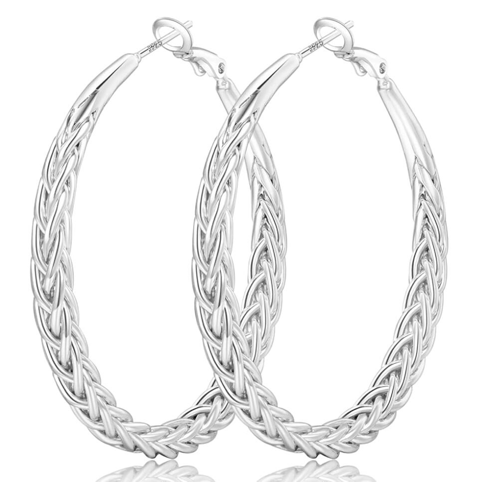 Senteria Silver Hoop Earrings for Women Hypoallergenic 925 Sterling Silver Post Hoop Earrings Lightweight Large Silver Hoop Earrings Thick Twisted Silver Hoop Earrings 30/40/50MM