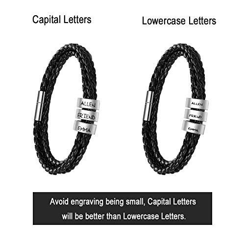 ShineSand Personalized Mens Leather Bracelet with Custom Beads, Customized Braid Leather Bracelet Engraved with Names for Men