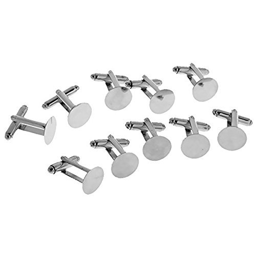 Skyllc® 10 Pieces 10 mm DIY Simple Round Flatback Pad Blank Cufflinks Men's Shirt Cufflinks Jewellery Discovery Accessories (Silver)