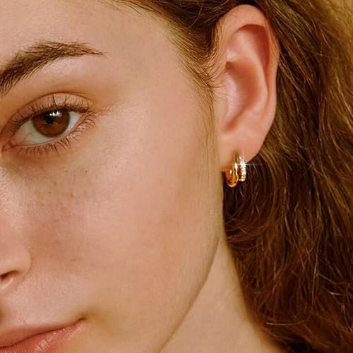 Small Gold Hoop Earrings for Women Dainty Gold Earrings, 14K Gold Plated Hypoallergenic Stud Earrings Set Cartilage Earrings for Multiple Piercing for Women