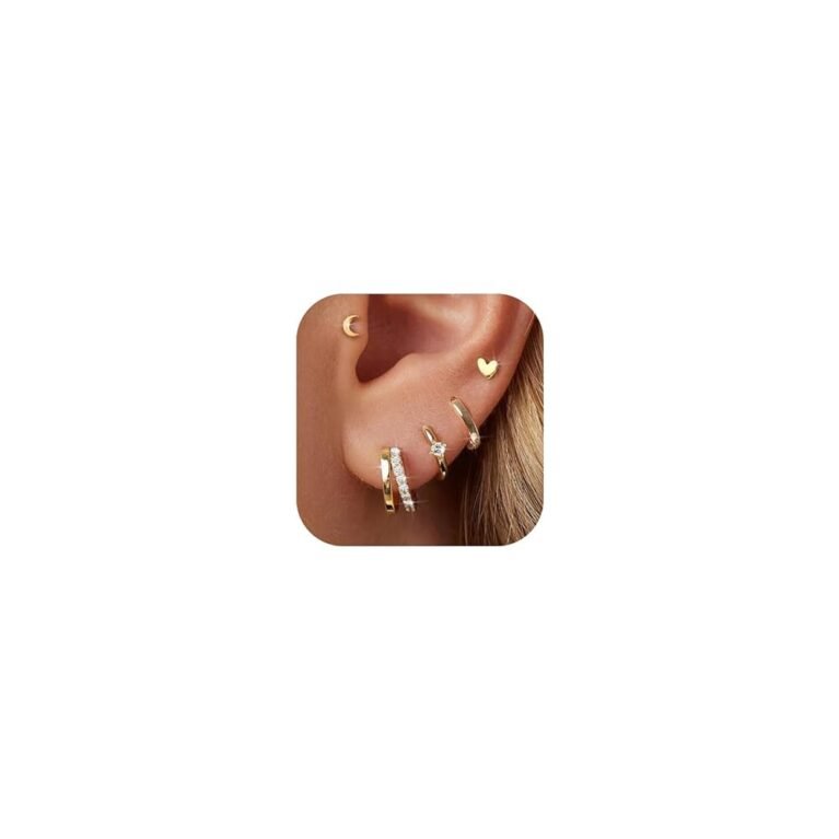 Small Gold Hoop Earrings for Women Dainty Gold Earrings, 14K Gold Plated Hypoallergenic Stud Earrings Set Cartilage Earrings for Multiple Piercing for Women