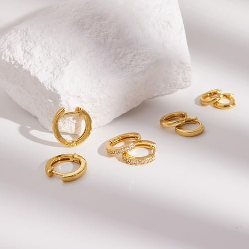 Small Gold Huggie Hoop Earrings Set for Women, Hypoallergenic 14K Real Gold Plated Stack Cartilage Earring, Earrings Sets for Multiple Piercing Lightweight Mini Thin Cute Dainty...