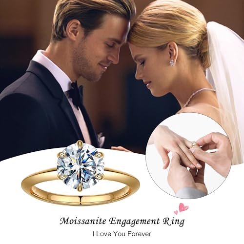 SMILEST 2ct Moissanite Rings for Women, Round D Color VVS1 Clarity Lab Created Diamond Ring 18K White Yellow Rose Gold Vermeil 6 Claw Knife Edge Classic Solitaire Moissanite...