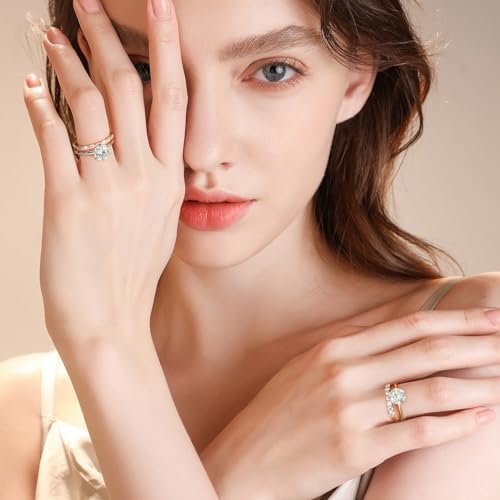 SMILEST 2ct Moissanite Rings for Women, Round D Color VVS1 Clarity Lab Created Diamond Ring 18K White Yellow Rose Gold Vermeil 6 Claw Knife Edge Classic Solitaire Moissanite...