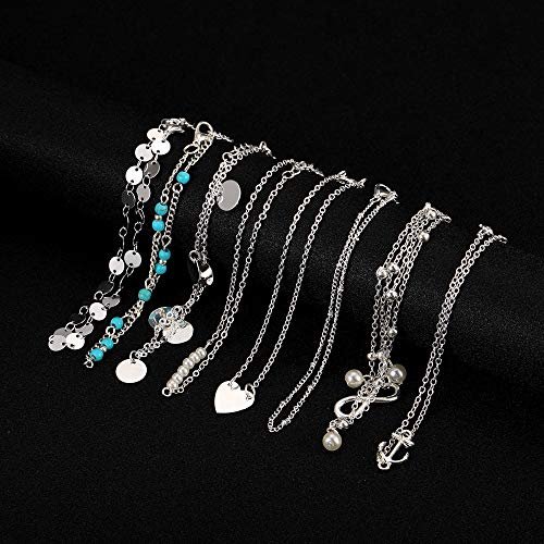 Softones 16Pcs Ankle Bracelets for Women Gold Silver Two Style Chain Beach Anklet Bracelet Jewelry Anklet Set,Adjustable Size