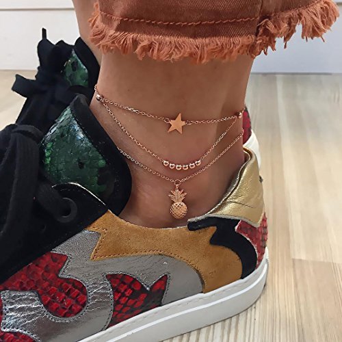 Starain 12pcs Women's Charm Anklet Set Gold Multilayer Adjustable Ankle Bracelets Boho Beach Foot Anklet for Women
