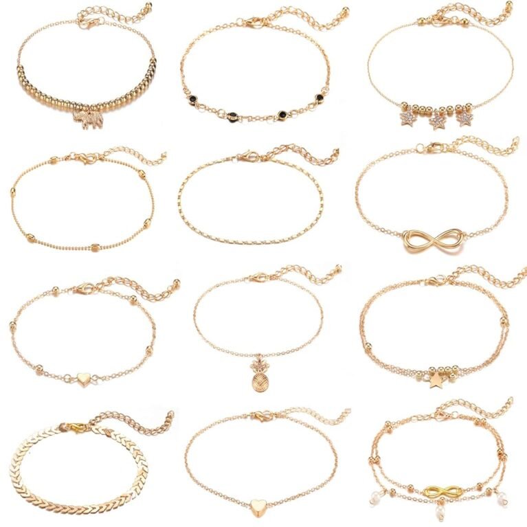 Starain 12pcs Women's Charm Anklet Set Gold Multilayer Adjustable Ankle Bracelets Boho Beach Foot Anklet for Women