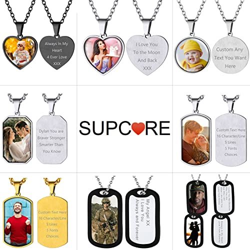 Supcare Photo Necklacce/Dog Tag Necklace for Men,Personalized Memorial Photo Pendant for Women Man (with Jewelry Gift Packaging)