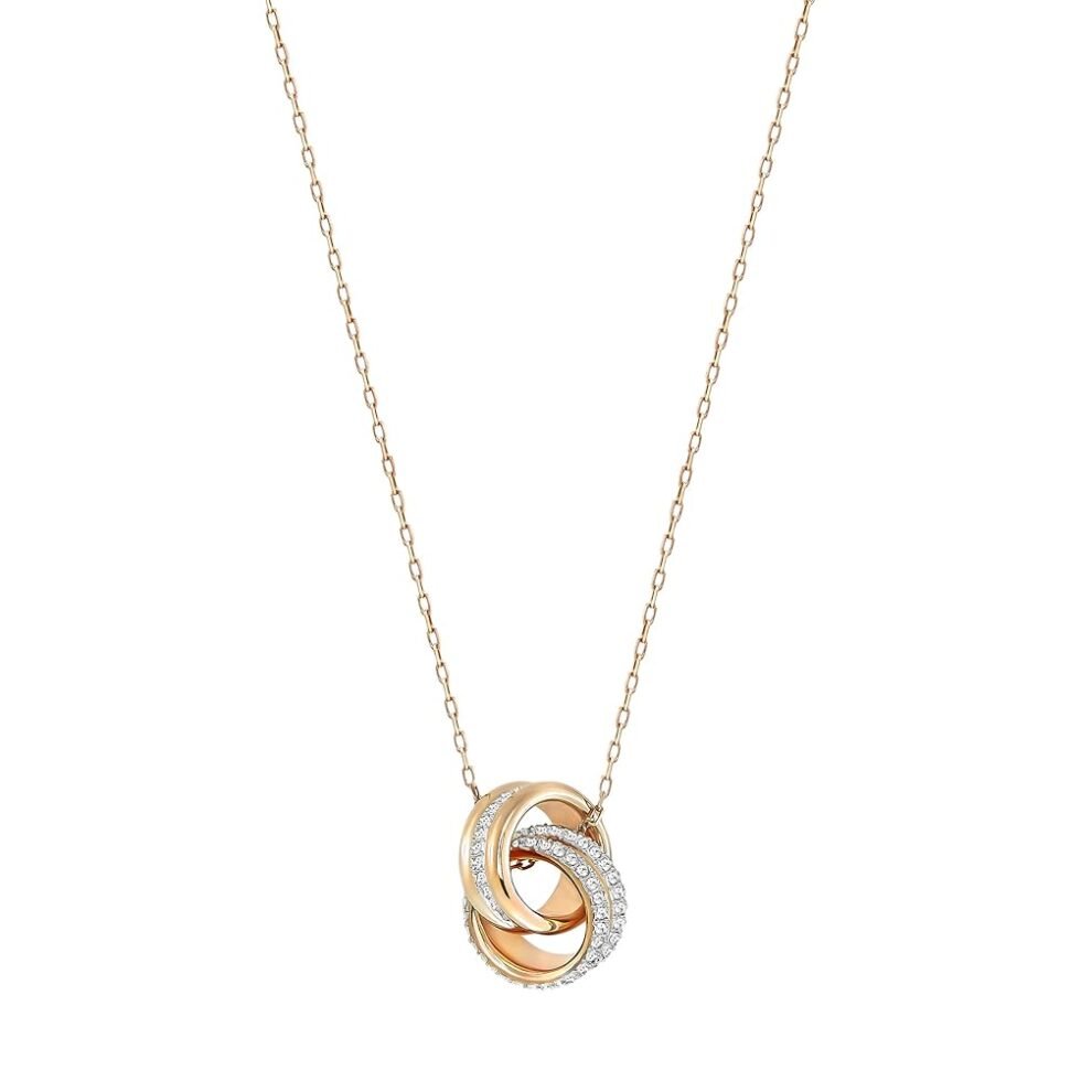 Swarovski Jewelry Crystal Elegance Necklace Collection, with Crystals and Clear Stones on Rhodium and Rose Gold-Tone Finished Metal