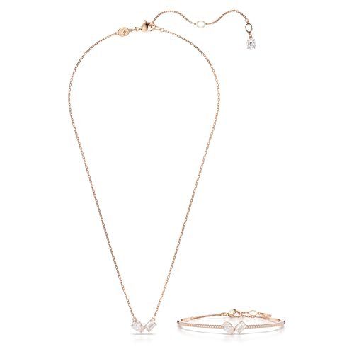 SWAROVSKI Mesmera Necklace and Bracelet Set, Clear Mixed-Cut Stones in a Rose Gold-Tone Finished Setting, Part of the Mesmera Collection