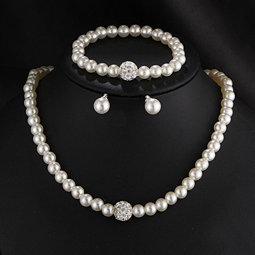 tenghong2021 Fashion Classic Faux Pearl Red Carnelian Jewelry Set Necklace Bracelet Earrings for Women Best Gift for Birthday Valentine's Day Christmas New Year