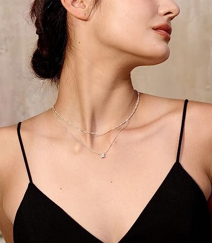 Tewiky Diamond Necklaces for Women, Dainty S925 Sterling silver/ 14K Gold Choker Necklace Simple Silver CZ Jewelry Necklaces for Women Trendy Gifts