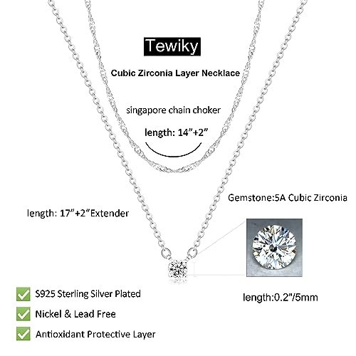 Tewiky Diamond Necklaces for Women, Dainty S925 Sterling silver/ 14K Gold Choker Necklace Simple Silver CZ Jewelry Necklaces for Women Trendy Gifts