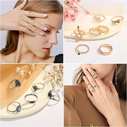 Thrilez 63 Pack of Jewelry Set for Women, Including 15 Pairs Fashion Earrings, 4 Pack Cute Necklaces, 13pc Aesthetic Bracelets/Anklets and 31pc Dainty Rings, Trending Gift for...