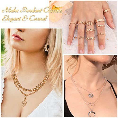 Thrilez 63 Pack of Jewelry Set for Women, Including 15 Pairs Fashion Earrings, 4 Pack Cute Necklaces, 13pc Aesthetic Bracelets/Anklets and 31pc Dainty Rings, Trending Gift for...