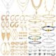 Thrilez 63 Pack of Jewelry Set for Women, Including 15 Pairs Fashion Earrings, 4 Pack Cute Necklaces, 13pc Aesthetic Bracelets/Anklets and 31pc Dainty Rings, Trending Gift for...