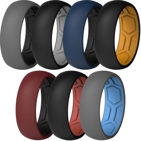 ThunderFit Men Breathable Air Grooves Silicone Wedding Rings, Rubber Engagement Bands 7.8mm Wide 1.8mm Thick - 1/2/3/4/6/7 Variety Multipack