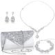 Tiamon 4 Pcs Women Rhinestone Jewelry Set Silver Accessories for Evening Wedding Party Christmas Gift